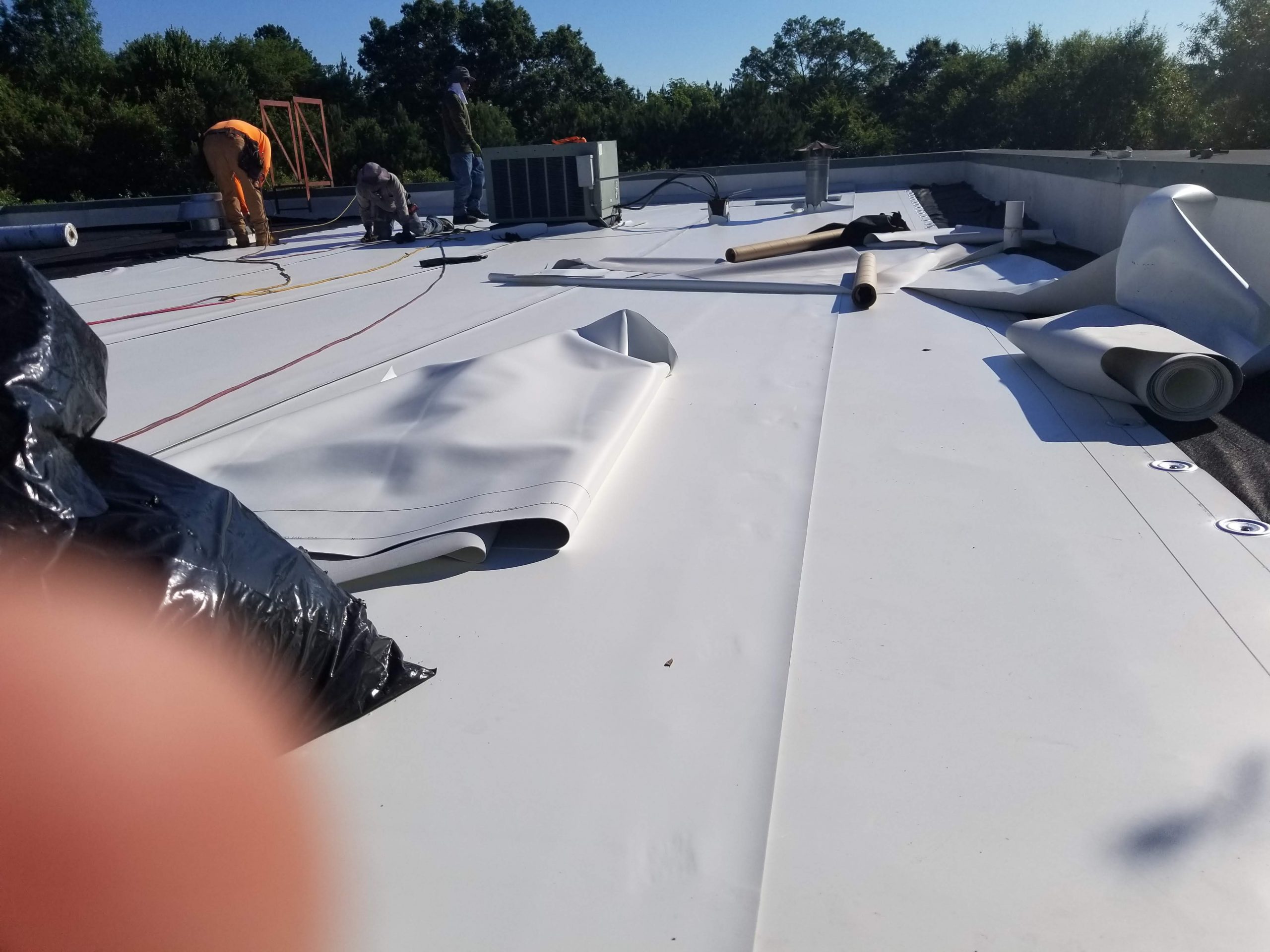 Commercial Roofing Crew Beginning Work